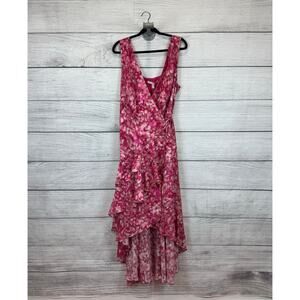 Hutch Plus Size Pink Sleeveless Layered Ruffle High-Low Wrap Dress Size 3X
